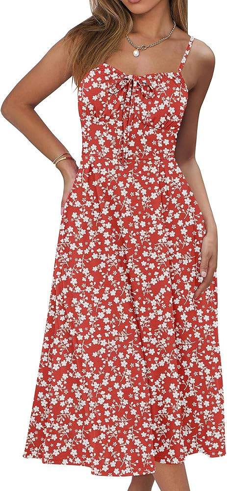 Caracilia Women Summer Floral Corset Midi Sundress Casual Spaghetti Strap Beach Vacation Wedding ... | Amazon (US)