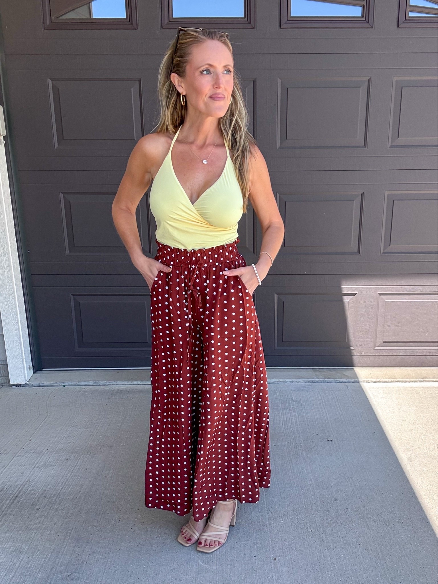 Obsessing over these wide leg brown polka dot pants! 🤎💛 Loving the high, thick waist band and flowy fit! Wearing a small.

As an Amazon Influencer I earn commission on qualifying purchases.

Polka dot pants, flowy pants, yellow halter top, summer outfit idea, polka dot outfit inspo, spring fashion, date night look, shopping day vibes

#LTKOver40 #LTKMidsize #LTKootd