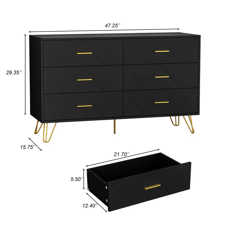 Commode double 6 tiroirs l 47,24 po | Wayfair North America