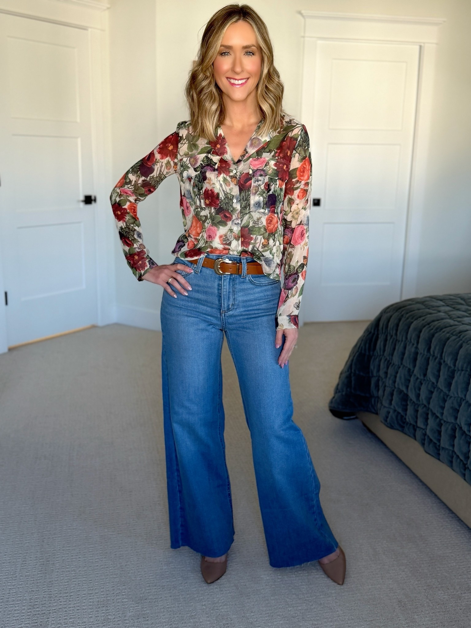 Sheer floral button up top for the win! Under $25! 

#LTKdayinmylife #LTKootd #LTKgrwm