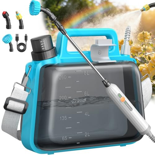 Battery Powered Garden Sprayer 2 Gallon, Electric Pump Sprayer with 3 Mist Nozzles, Rechargeable Handle, Telescopic Wand, Adjustable Strap, Water Spray Weed Sprayer for Lawn, Garden, Yard, Plants | Amazon (US)