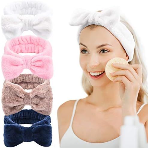 Spa Headband Coral Fleece Facial Makeup Headband Turban Bowknot Bow Cosmetic Headband for Washing... | Amazon (US)