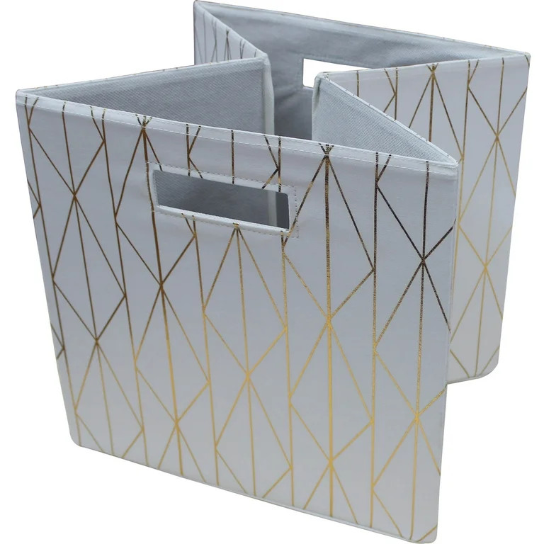 Better Homes & Gardens 12.75" Fabric Cube Storage Bin, Ivory & Gold | Walmart (US)