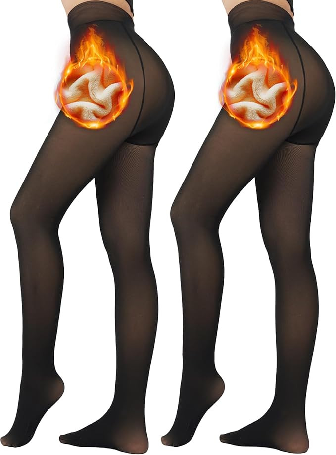 2 Pack Fleece Lined Tights Sheer Winter - Fake Translucent Tights Winter Thick Warm Pantyhose She... | Amazon (US)