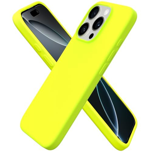 ORNARTO Compatible with iPhone 16 Pro Case 6.3", Slim Liquid Silicone 3 Layers Soft Gel Rubber Shockproof Protective Case with Anti-Scratch Microfiber Lining-Fluorescent Yellow | Amazon (US)