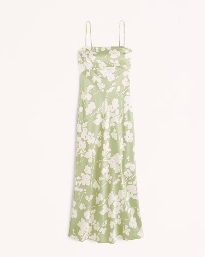 Satin Cowl Back Midi Dress Green Dress Dresses Floral Dress Abercrombie Dress Fall Outfits 2022 | Abercrombie & Fitch (US)