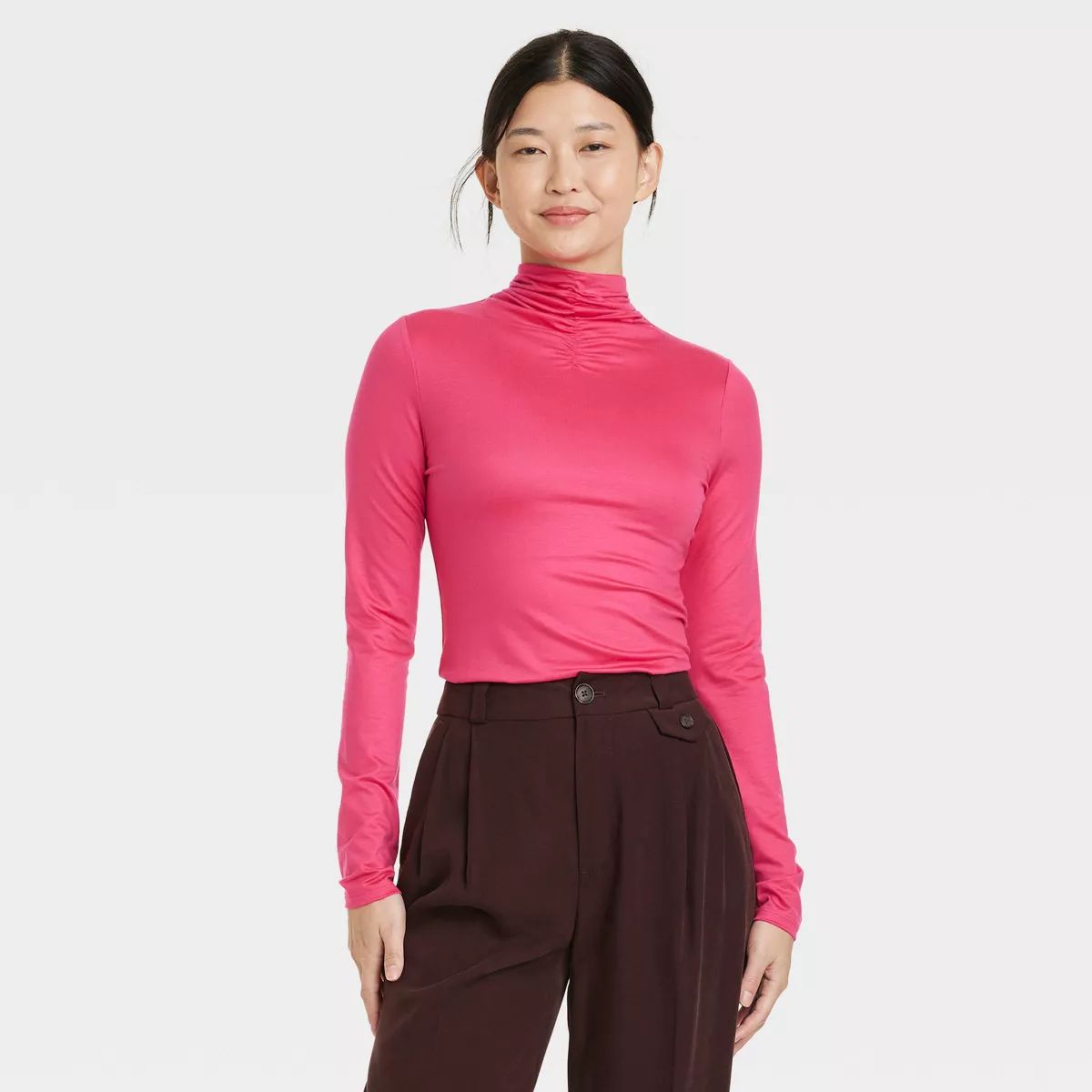 Women's Ruched Mock Turtleneck Long Sleeve T-Shirt - A New Day™ | Target