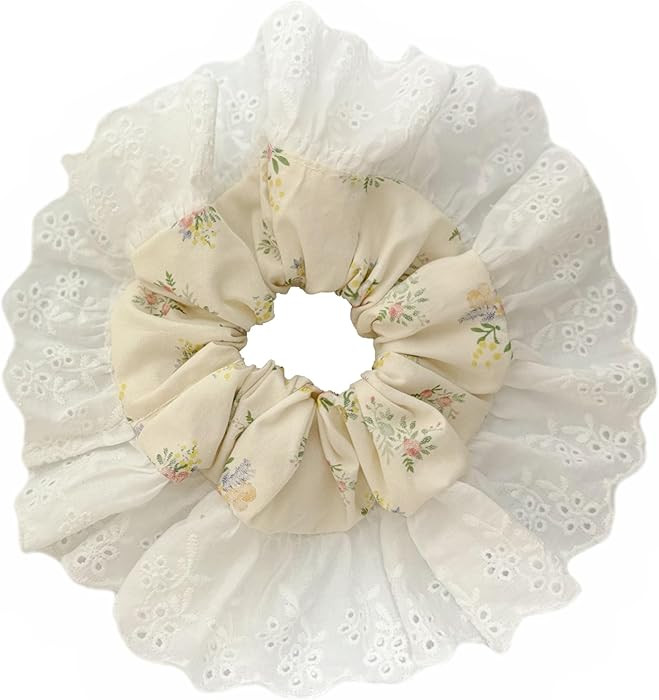Handmade Floral Lace Scrunchie, 7.88 Inches Oversized Ruffled Hair Tie with Sweet Romantic Vibe, ... | Amazon (US)