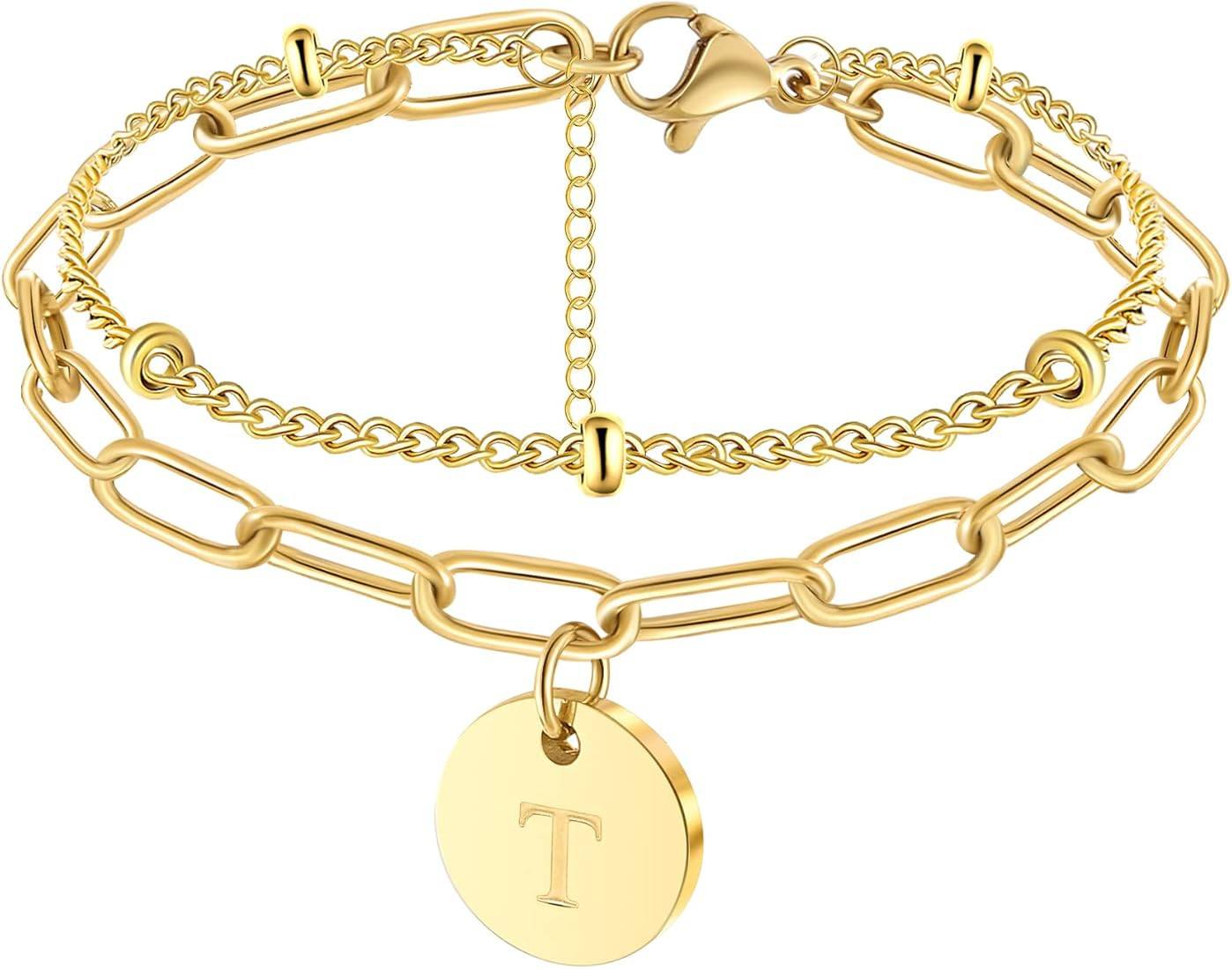 18K Gold Initial Bracelets for Teen Girls Women Beaded Initial Charm Bracelet for Women Adjustabl... | Amazon (US)