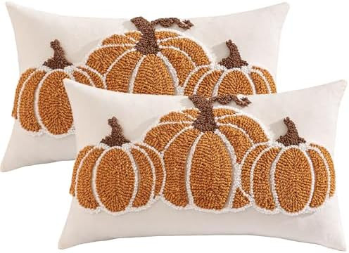 Halloween Fall Throw Pillow Covers 12x20 Set of 2 Orange Pumpkin | Amazon (US)