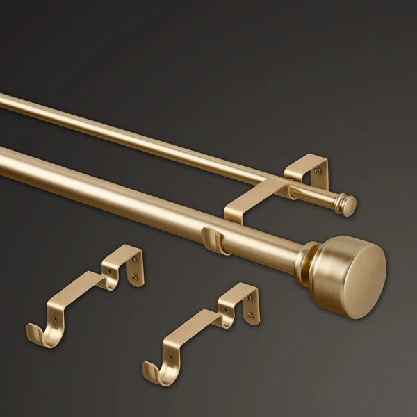 Mode Premium Collection Double Curtain Rod Set (1 1/8 in Front Rod and 5/8 in Back Rod) with Mod ... | Wayfair North America