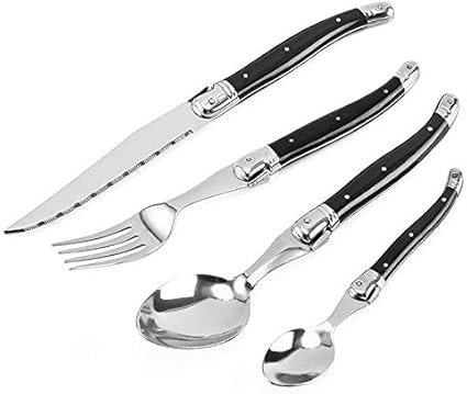 Silverware Flatware Cutlery Set, 24PCS Laguiole Black Cutlery set Restaurant Tableware Steak Knif... | Amazon (US)