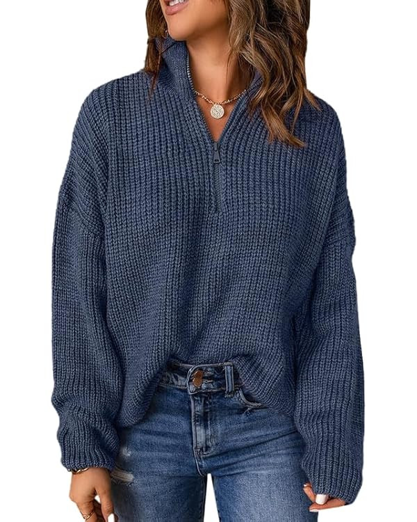 Dokotoo Womens Sweaters Long Sleeve 1/4 Zip Pullover Polo V Neck Dressy Casual Tops | Amazon (US)