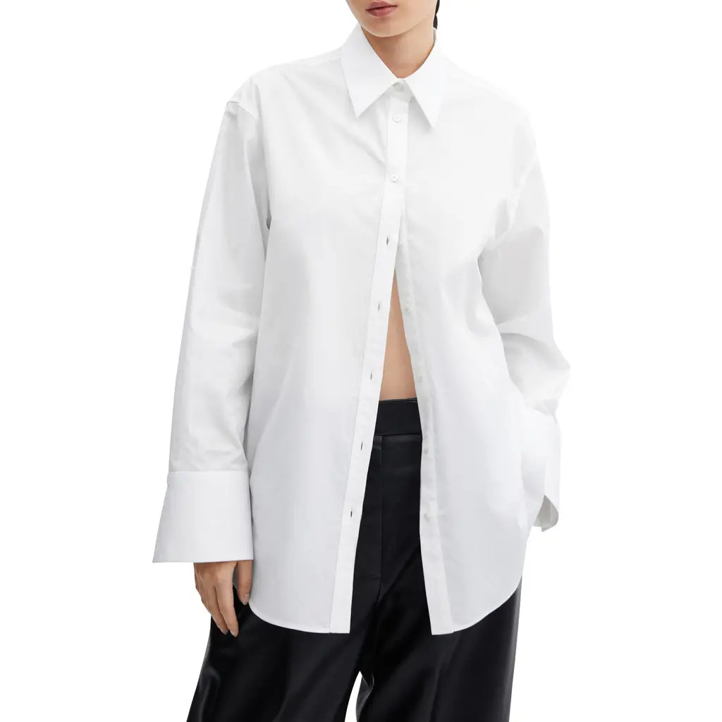 MANGO Oversize Cotton Button-Up Shirt in Off White at Nordstrom, Size 8 | Nordstrom