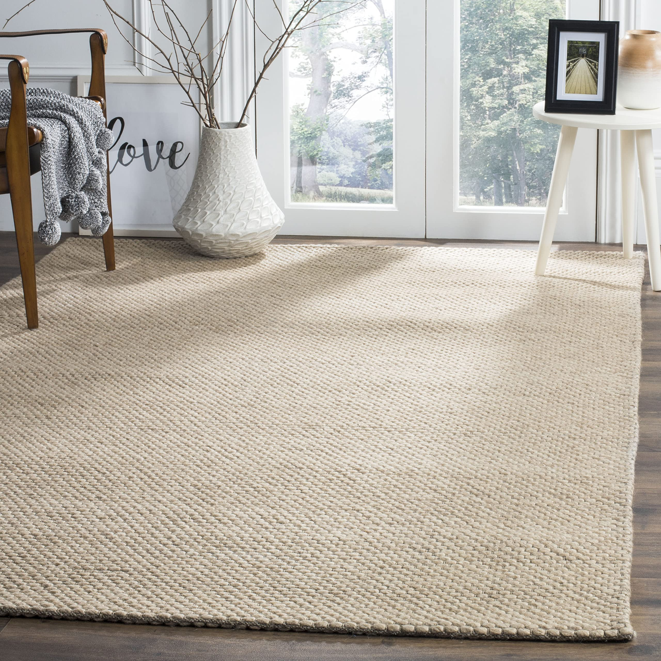 SAFAVIEH Natura Collection Area Rug - 8' Square, Beige, Handmade Wool, Ideal for High Traffic Are... | Amazon (US)