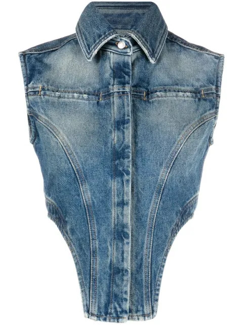 AMBUSH cut-out Denim Cropped Top - Farfetch | Farfetch Global