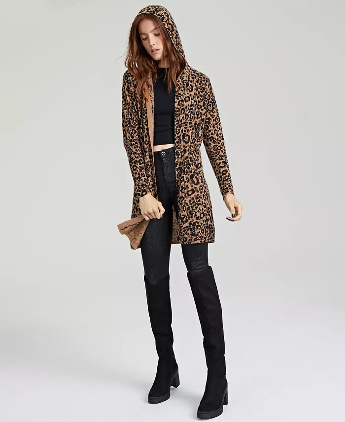 Women's 100% Cashmere Hooded Cheetah-Print Cardigan, Regular & Petite, Created for Macy's | Macy's Canada