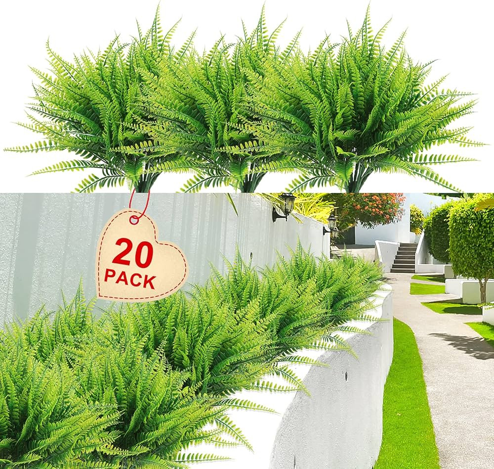 Artificial Boston Fern Plants Bushes 20Packs Faux Plants Shrubs Greenery UV Resistant for House O... | Amazon (US)