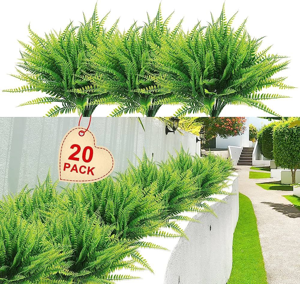 Artificial Boston Fern Plants Bushes 20Packs Faux Plants Shrubs Greenery UV Resistant for House O... | Amazon (US)