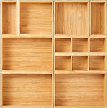 Fabsome Drawer Organizer, Set of 9 Bamboo Wood Kitchen Makeup Desk Junk Tea Drawer Storage Boxes ... | Amazon (US)