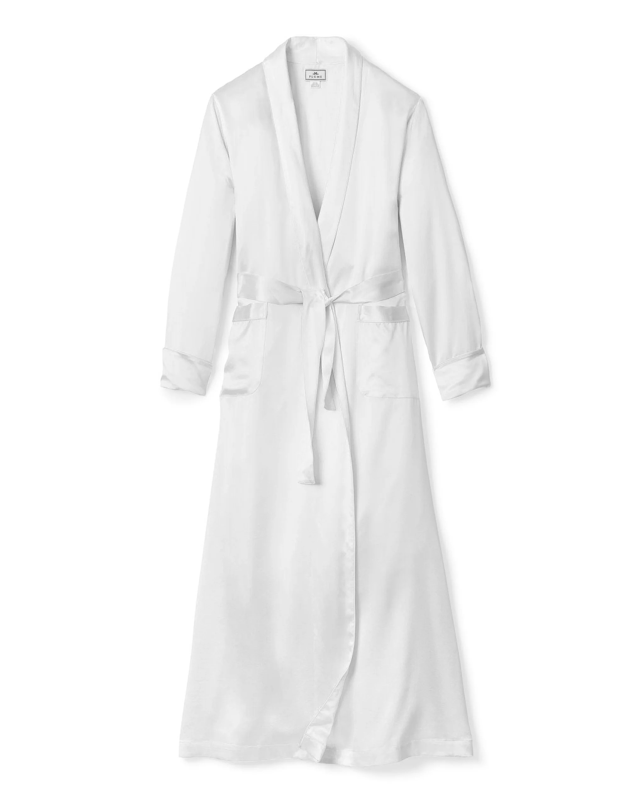 Women's Silk Long Robe in White | Petite Plume