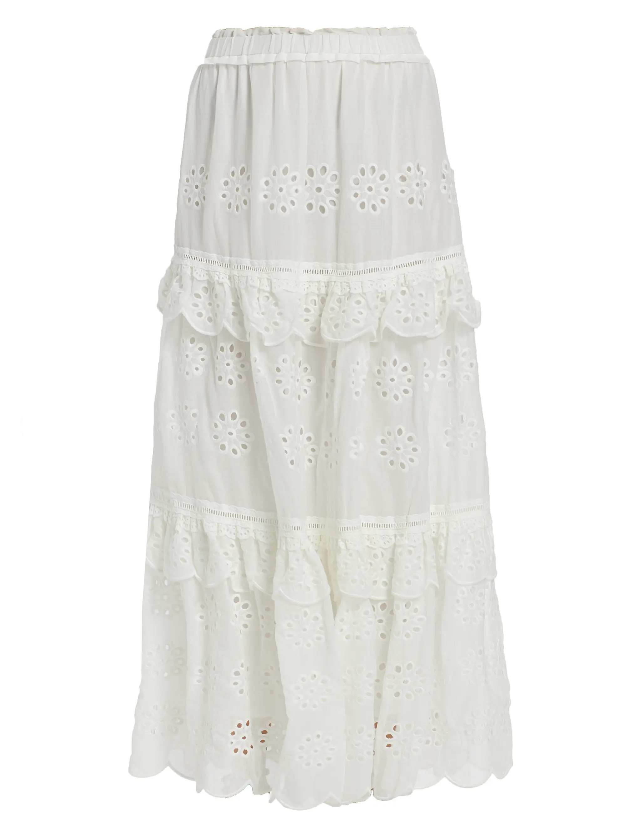 Shop Farm Rio Eyelet Cotton Ruffle Maxi Skirt | Saks Fifth Avenue | Saks Fifth Avenue