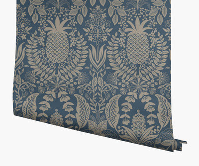 Pineapple Damask Wallpaper - Navy | Rifle Paper Co.