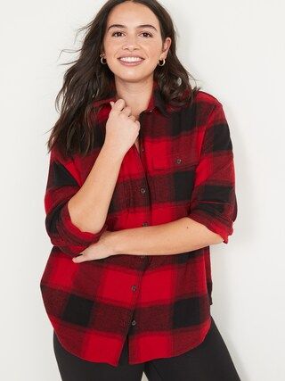 Oversized Plaid Flannel Boyfriend Tunic Shirt for Women | Old Navy (US)