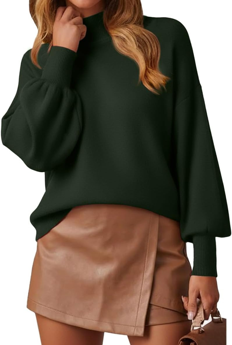 WEACZZY Women's Mock Neck Sweater Long Lantern Sleeve Lightweight Knit Tops | Amazon (US)