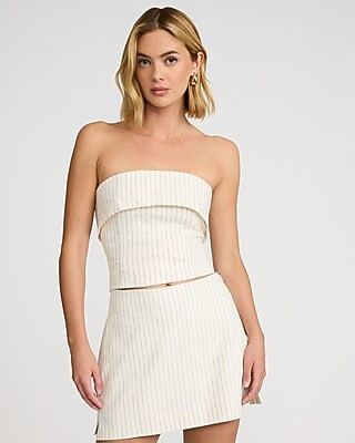 Editor Linen-Blend Super High Waisted Striped Mini Skort | Express