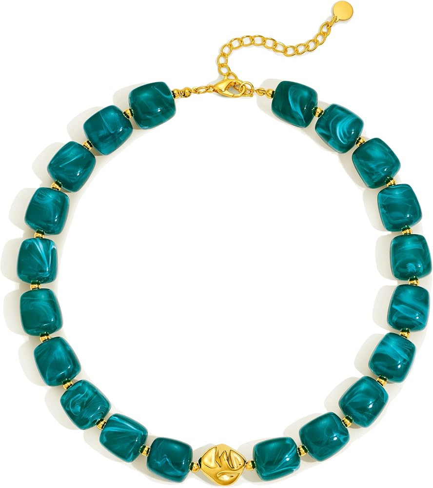 Colorful Chunky Necklaces for Women Multicolored Large Square Acrylic Beads Necklace Trendy Bold ... | Amazon (US)