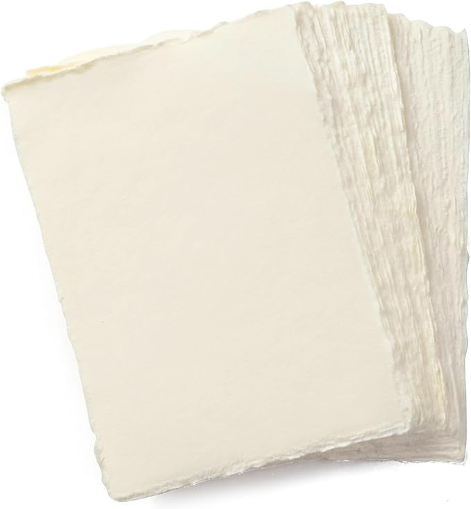 Handmade A4 Cream Mixed Media Paper with Deckle Edge - 8.25 x 11.7" - 130 GSM - Colored Cold Pres... | Amazon (US)