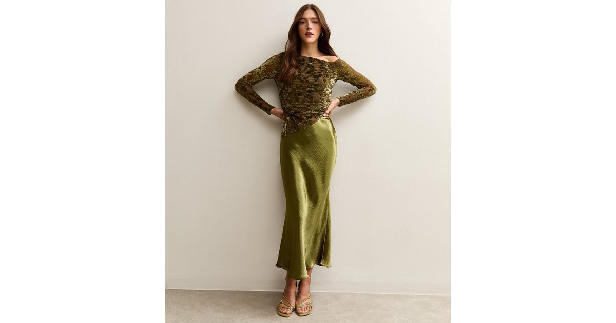 Khaki Satin Midi Skirt | New Look | New Look (UK)