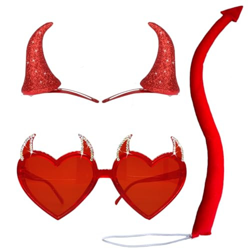 FHAEIOS Devil Horns Accessories Set Devil Tail Glasses Demon Horn Clips for Halloween Costume Cosplay Party | Amazon (US)