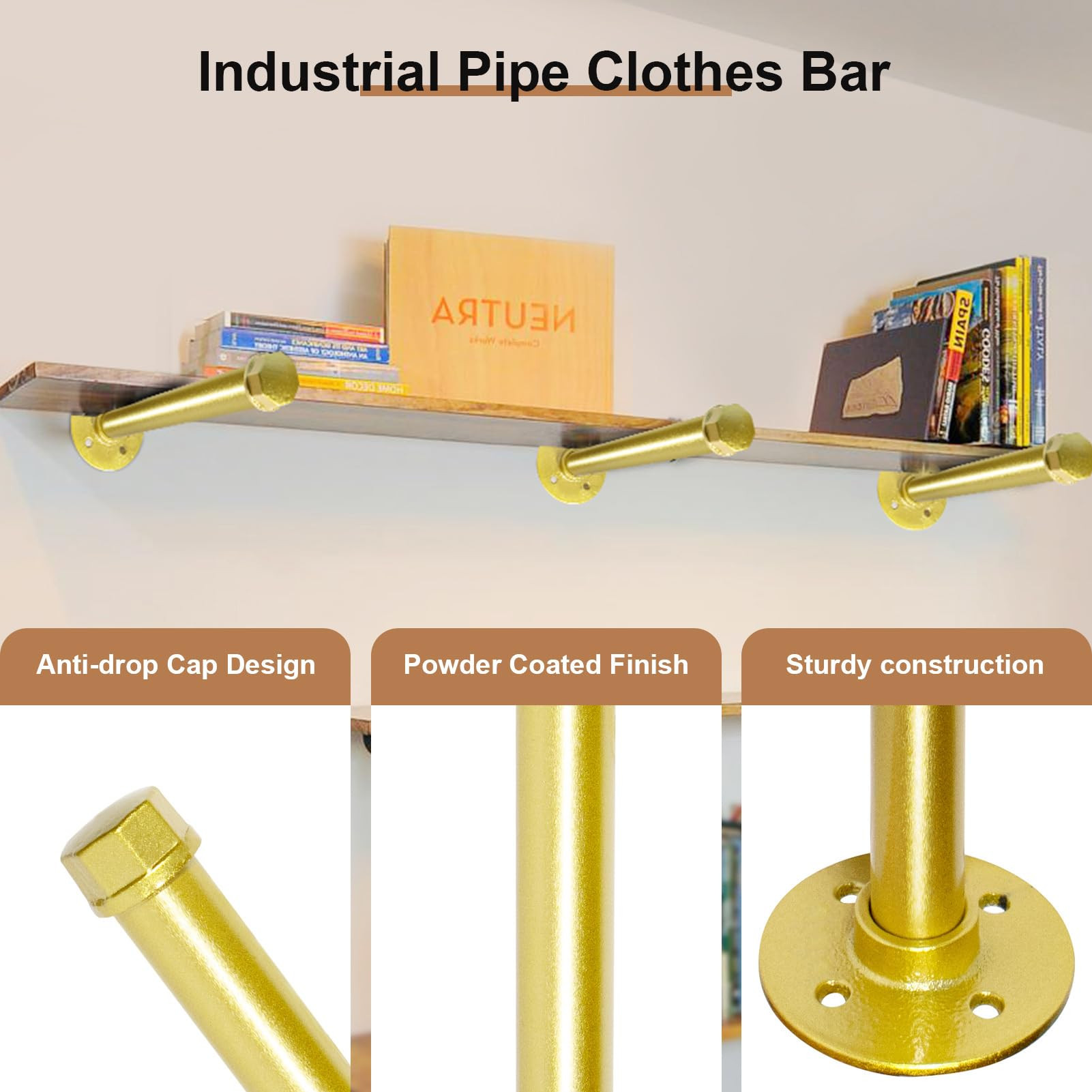 6 Pcs Industrial Pipe Clothes Bar 12 Inch - Wall Mount Clothing Rack - Face Out Closet Rods for H... | Amazon (US)