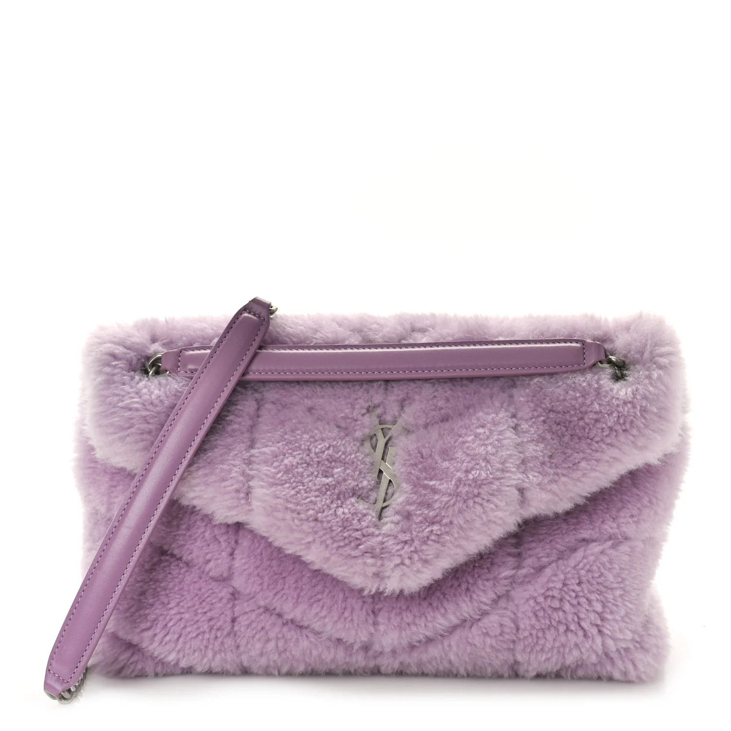 Merino Shearling Lambskin Quilted Small Loulou Puffer Monogram Chain Satchel Lila | FASHIONPHILE (US)