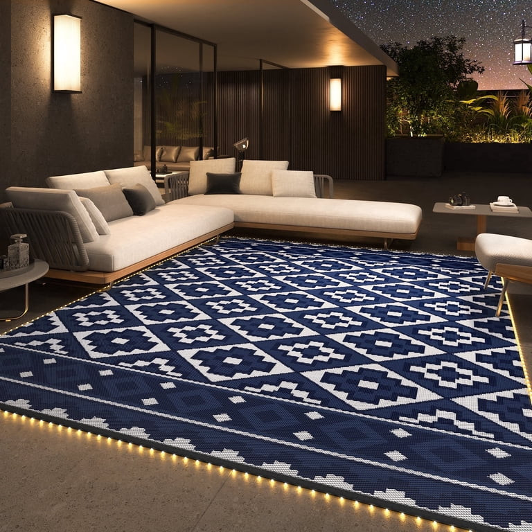 SIXHOME Outdoor Rug with LED Strip Lights 9'x12' Waterproof Patio Rug Reversible Indoor Outdoor R... | Walmart (US)