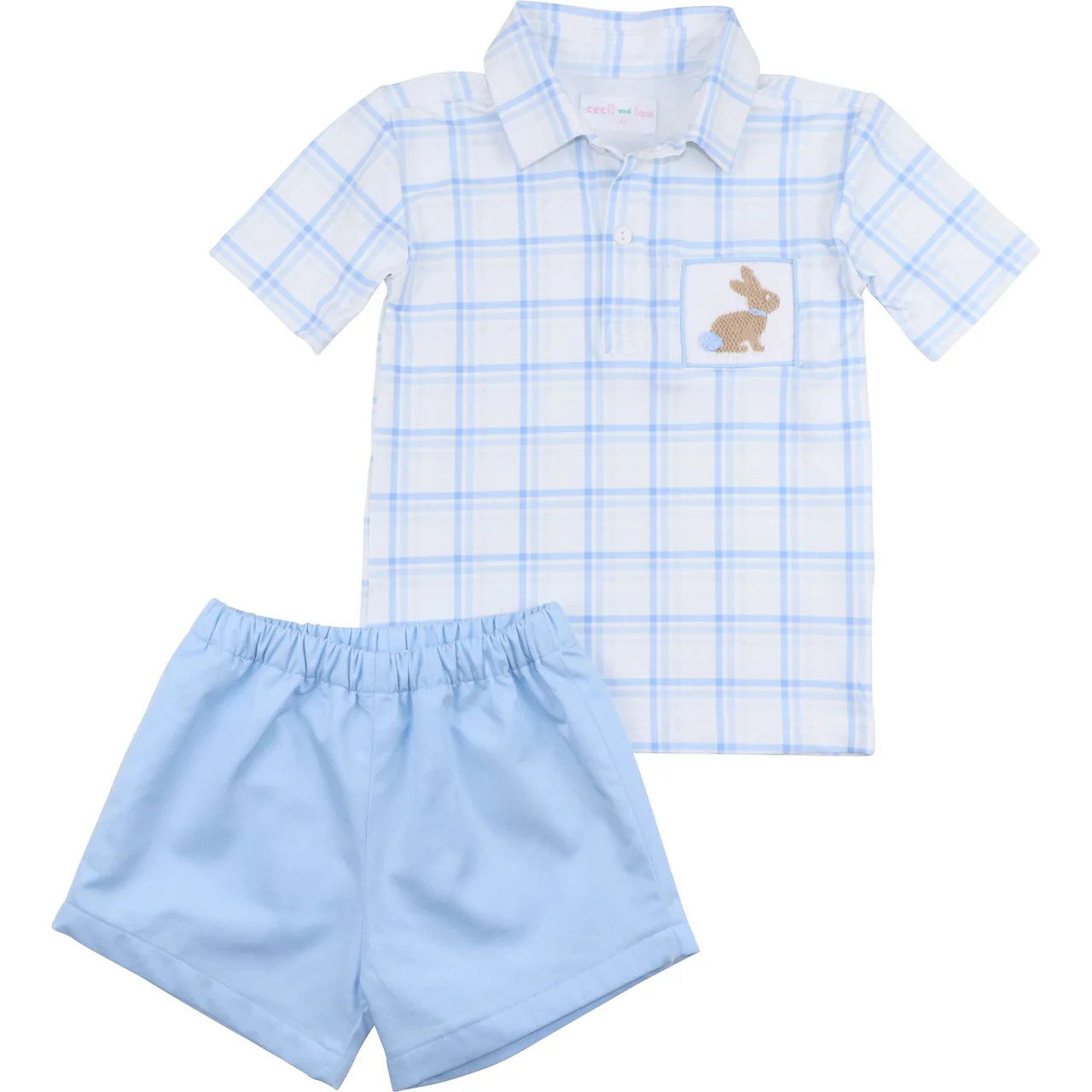 Blue Plaid Smocked Bunny Short Set | Cecil and Lou