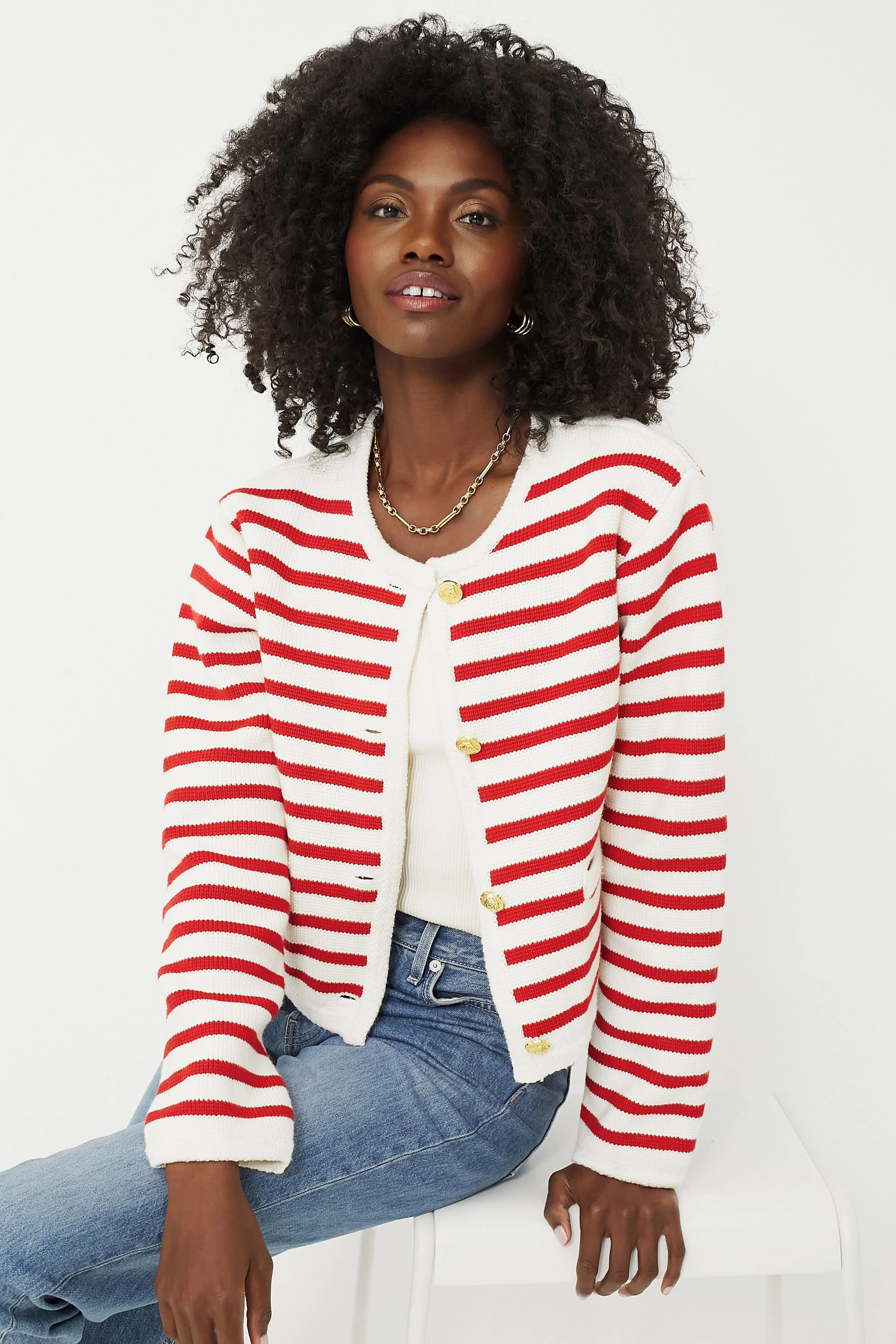 Red & Cream Stripe Annie Structured Cardigan | Tuckernuck (US)