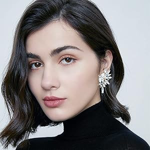 Vintage Rhinestone Statement Earrings Retro Big Cluster Crystal Drop Dangle Earrings for Women | Amazon (US)