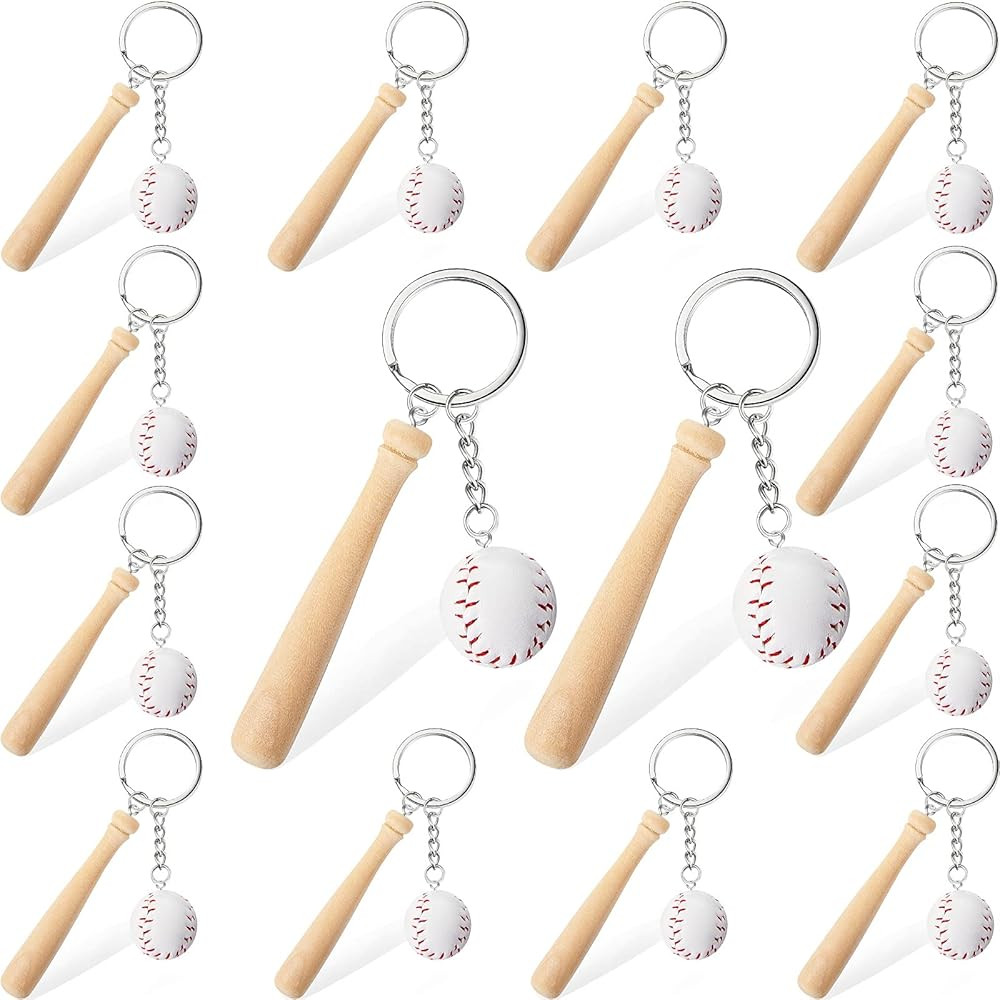 Hicarer Mini Baseball Keychain with Wooden Bat for Sports Theme Party Team Souvenir Athletes Rewa... | Amazon (US)