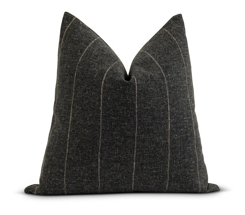 18 20 22 Charcoal Striped Pillow Cover, Dark Gray and Tan Stripe Pillow Cover, Charcoal Gray Wove... | Etsy (US)