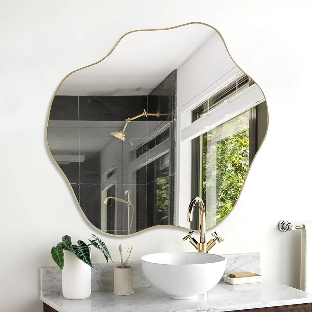 Gold Cloud Shaped Mirror, Asymmetrical Wall Mirror, Unique Irregular Shaped Mirror, Morden Wavy F... | Amazon (US)