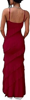 HOCILLE Women's Sexy V Neck Backless Bodycon Spaghetti Strap Elegant Ruffle Maxi Cocktail Party D... | Amazon (US)