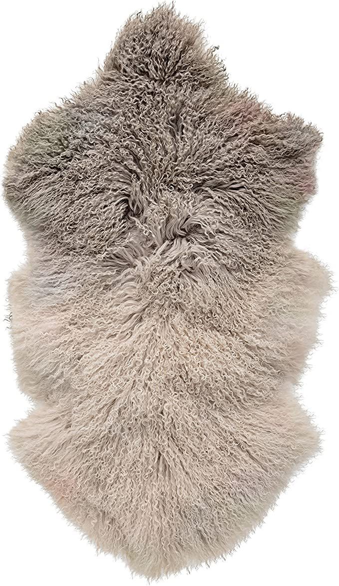 Bloomingville Grey & Off White Dip Dye Tibetan Lamb Fur Rug | Amazon (US)