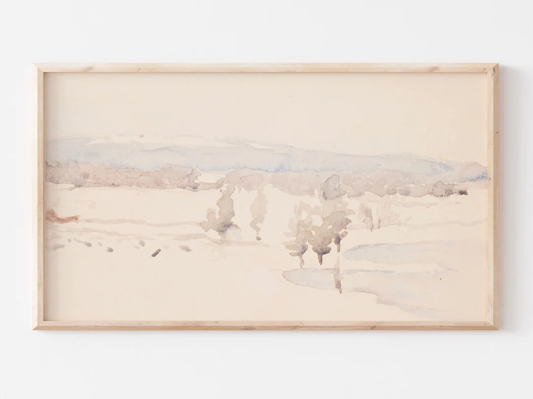 Samsung Frame TV Art Vintage Snowy Winter Landscape Painting Muted Colors Farmhouse Art Beige & C... | Etsy (US)