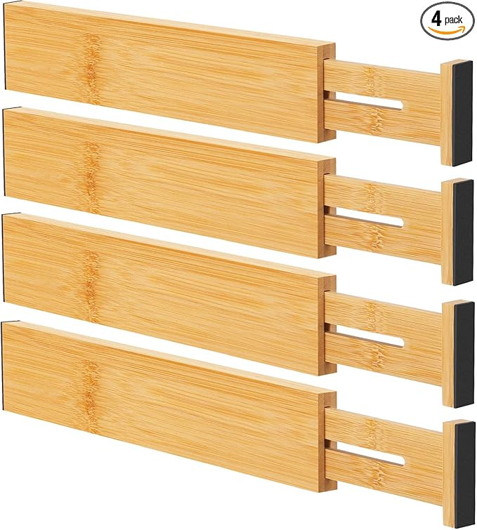 Bamboo Drawer Dividers Organizers, Kitchen Drawer Organizer, Adjustable Drawer Divider for Clothe... | Amazon (US)