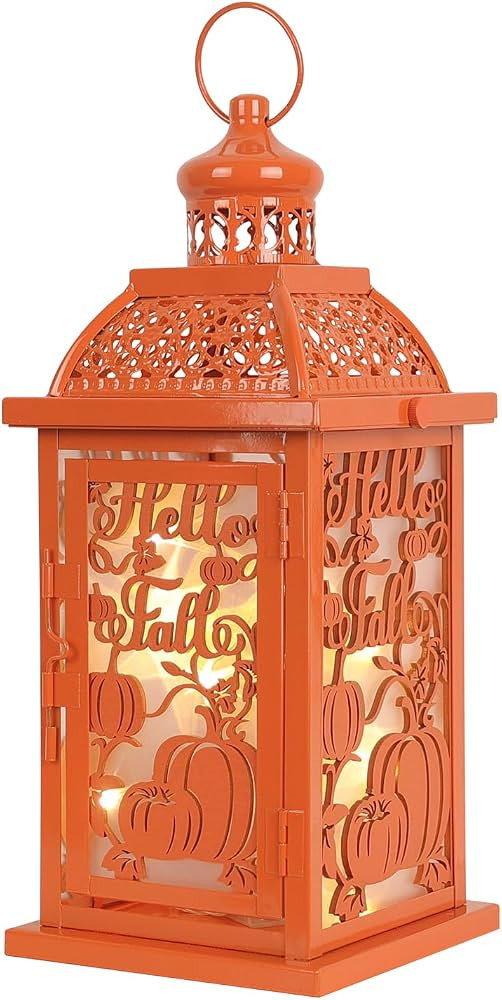 NEEDOMO Fall Decorations for Home, Orange Decorative Candle Lantern for Tabletop Mantel Decor, Vi... | Amazon (US)