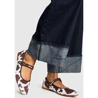 Womens Cow Print Faux Pony Skin Mary Jane Ballets - Brown - 8, Brown | Boohoo.com (UK & IE)
