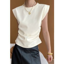 Buttoned Ruched Sleeveless Top in Ivory | Chicwish